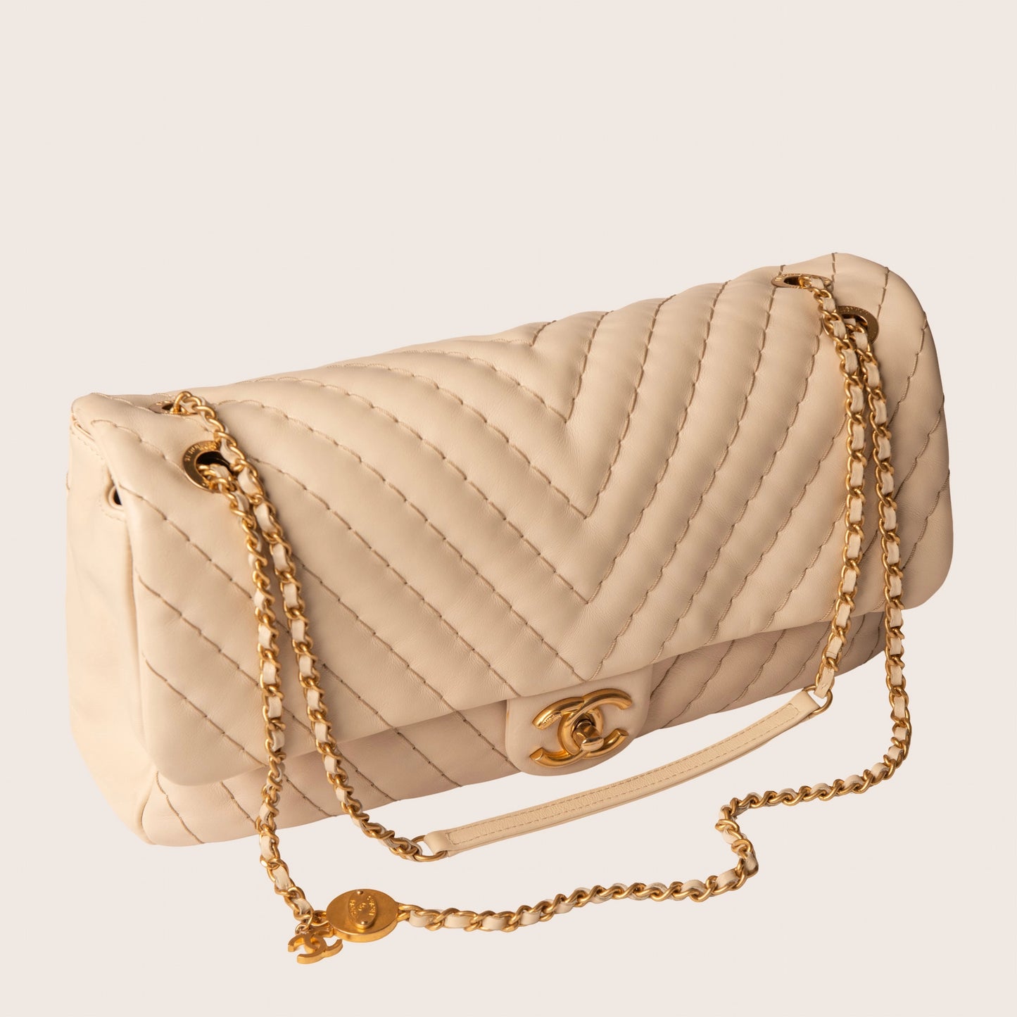 Chanel 22C Neutral Chevron Calfskin Small Classic Flap
