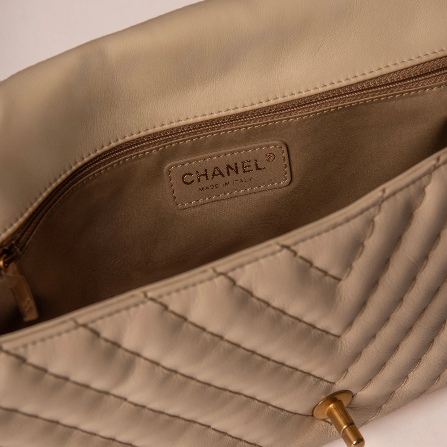 Chanel 22C Neutral Chevron Calfskin Small Classic Flap