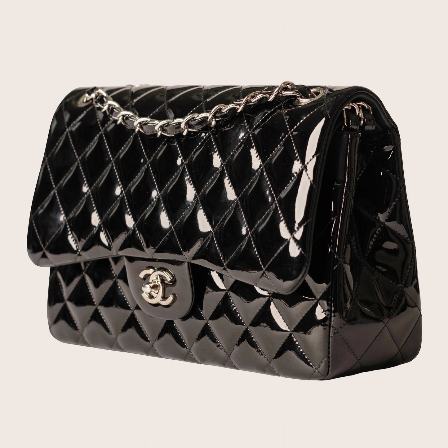 Chanel Black Patent Classic Jumbo Double Flap Bag