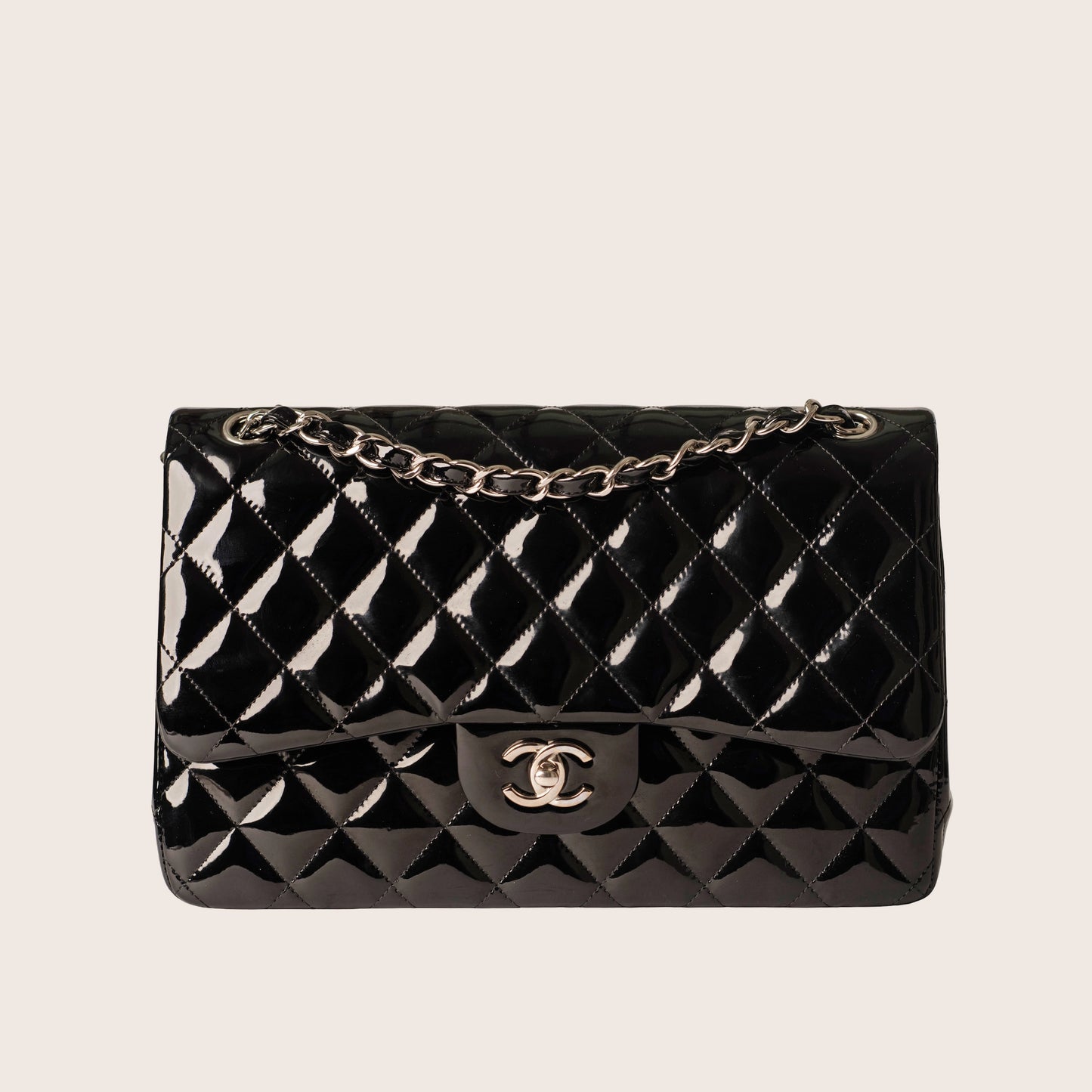 Chanel Black Patent Classic Jumbo Double Flap Bag