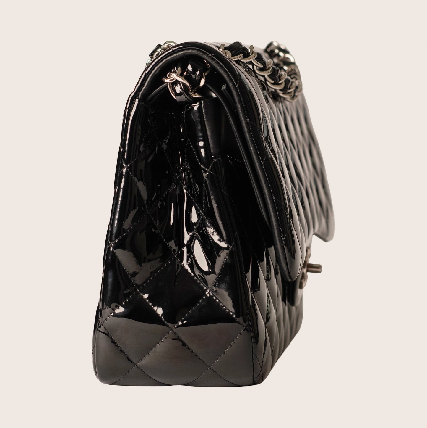 Chanel Black Patent Classic Jumbo Double Flap Bag