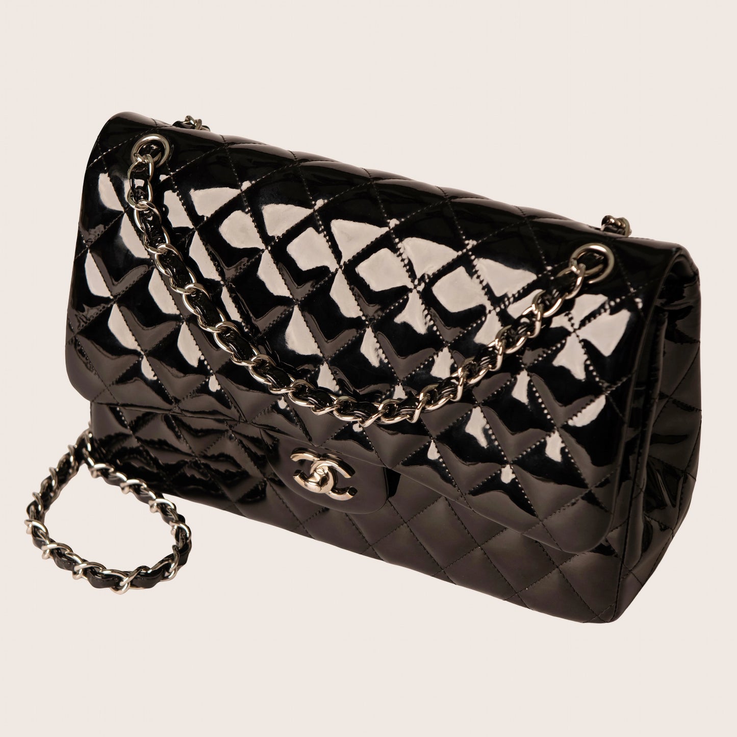 Chanel Black Patent Classic Jumbo Double Flap Bag