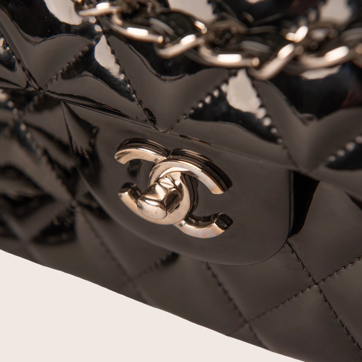Chanel Black Patent Classic Jumbo Double Flap Bag