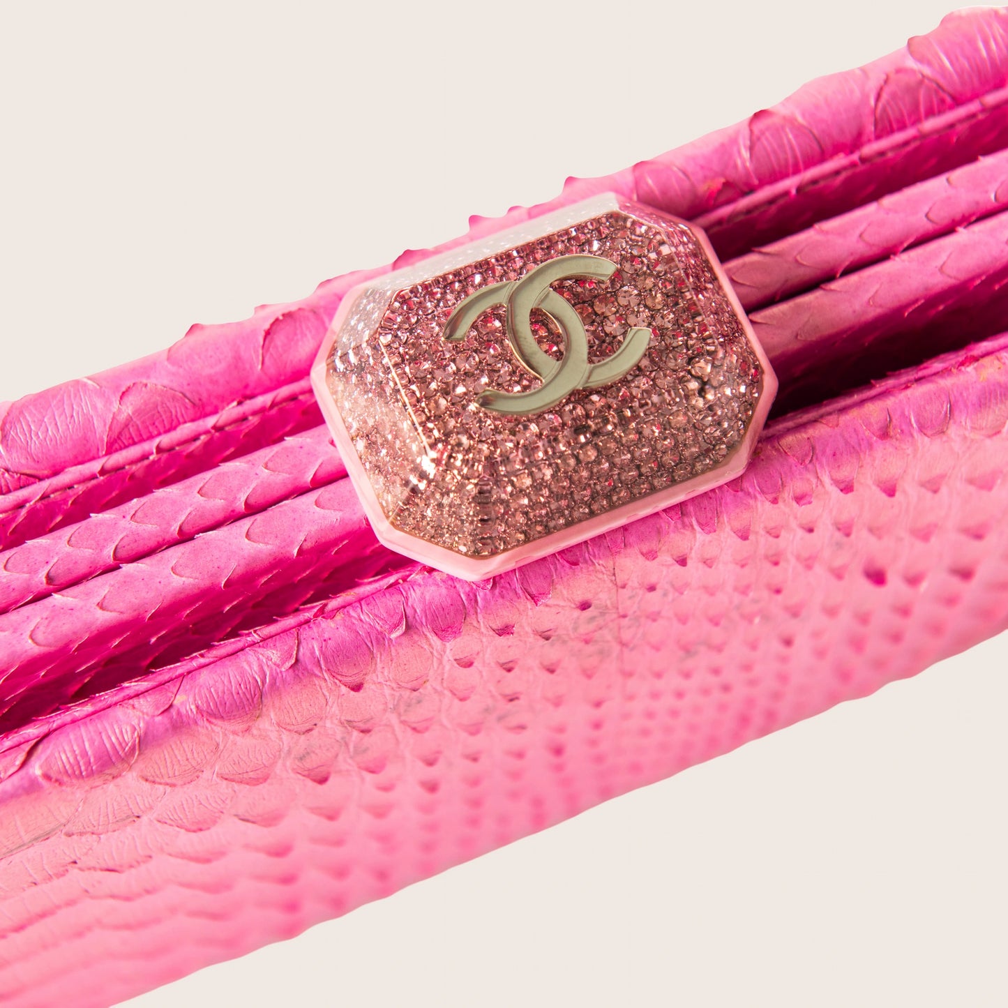 Chanel Pink Python Exotic Clutch with Crystal Clasp