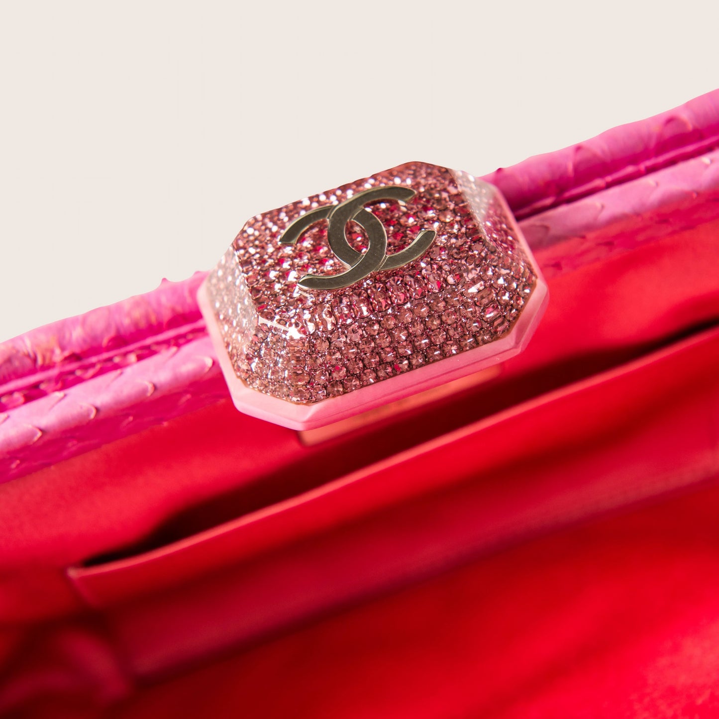 Chanel Pink Python Exotic Clutch with Crystal Clasp