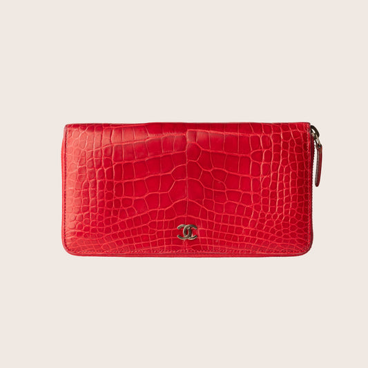 Chanel Vermillion Alligator CC Zip Around Wallet