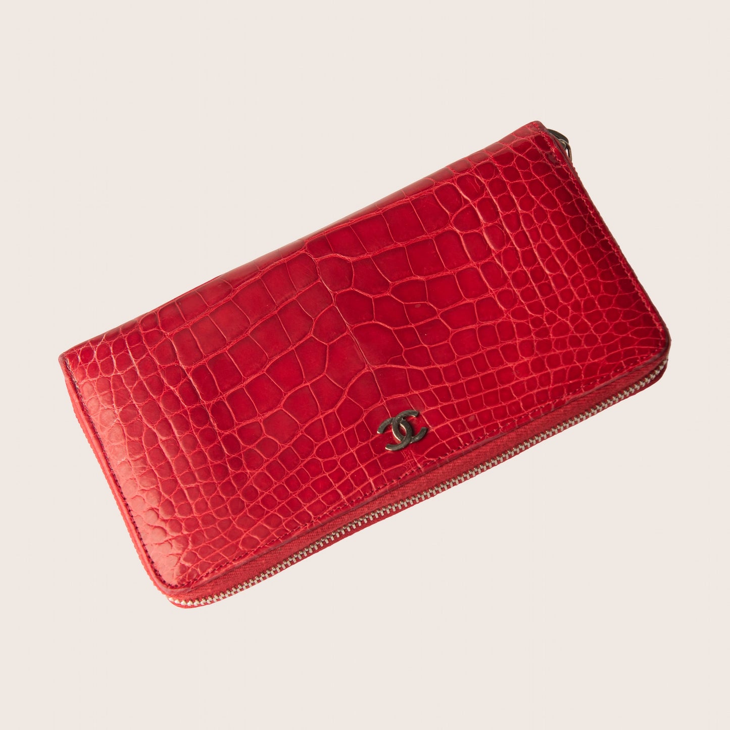 Chanel Vermillion Alligator CC Zip Around Wallet