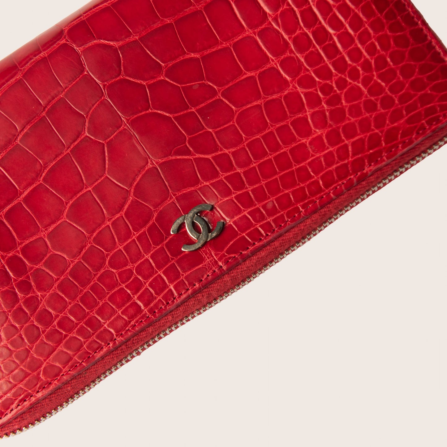 Chanel Vermillion Alligator CC Zip Around Wallet