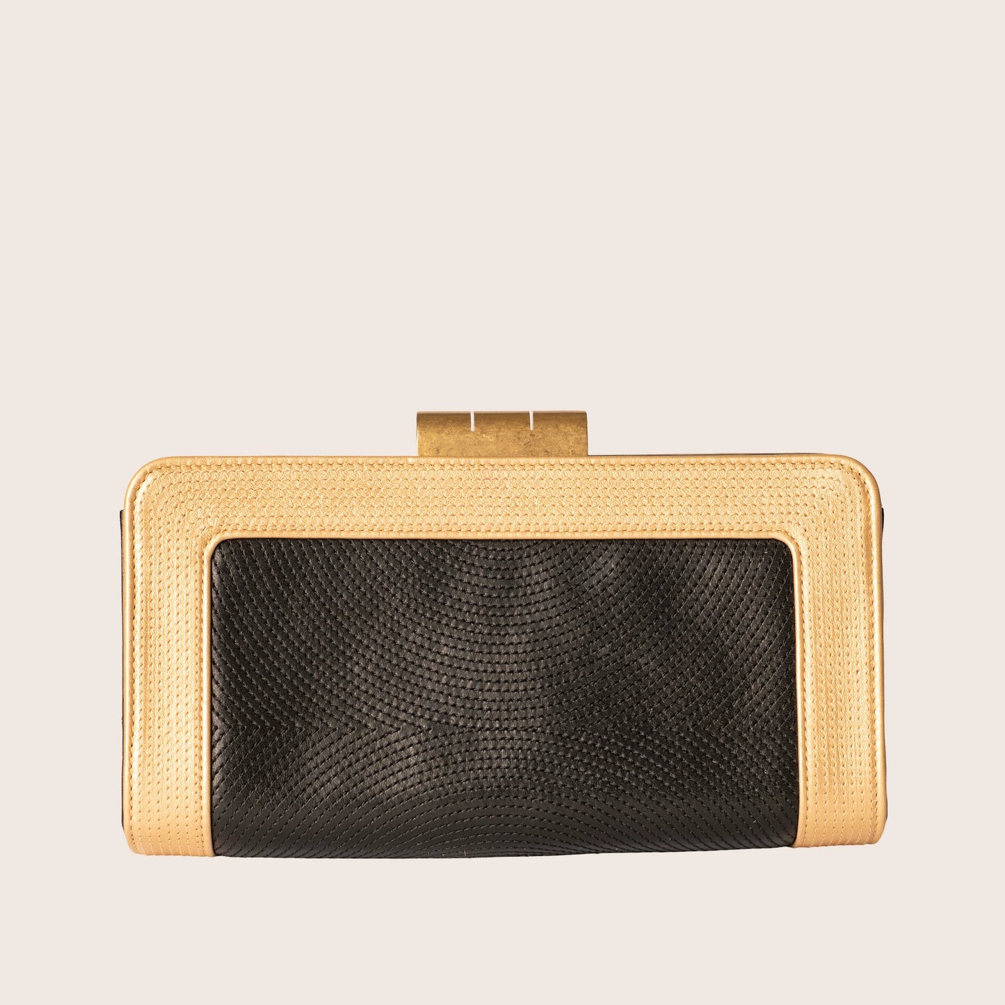 Chanel Lambskin Stitched Clutch Black Gold