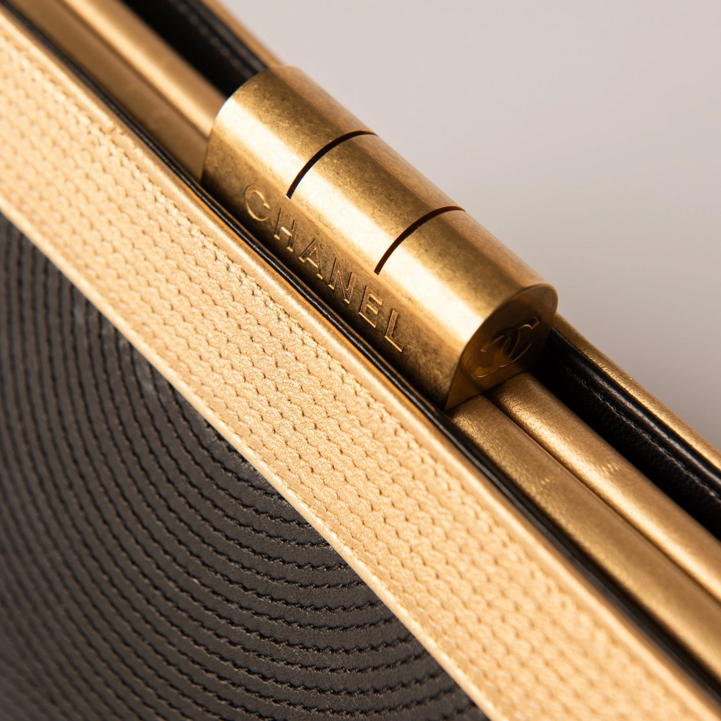 Chanel Lambskin Stitched Clutch Black Gold