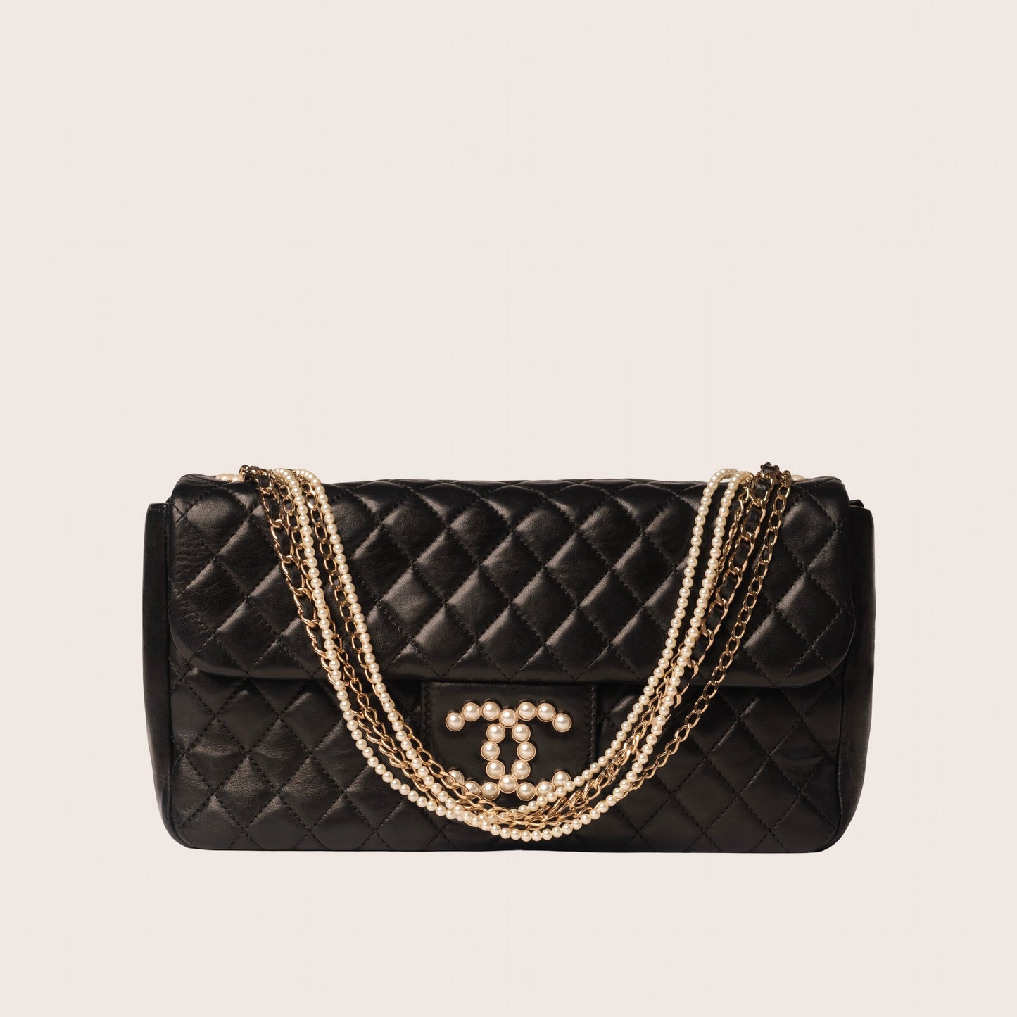 Chanel Black Quilted Lambskin Leather Westminster Pearl Medium Flap Bag