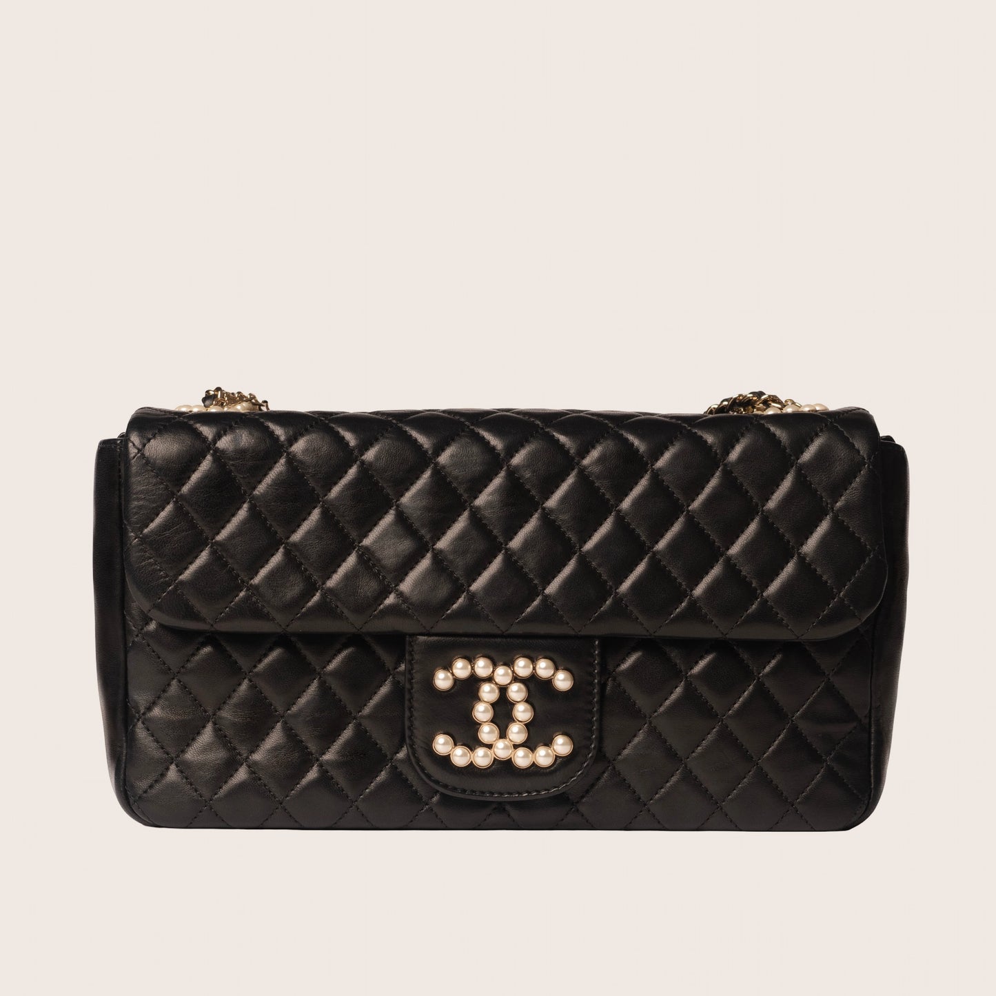 Chanel Black Quilted Lambskin Leather Westminster Pearl Medium Flap Bag