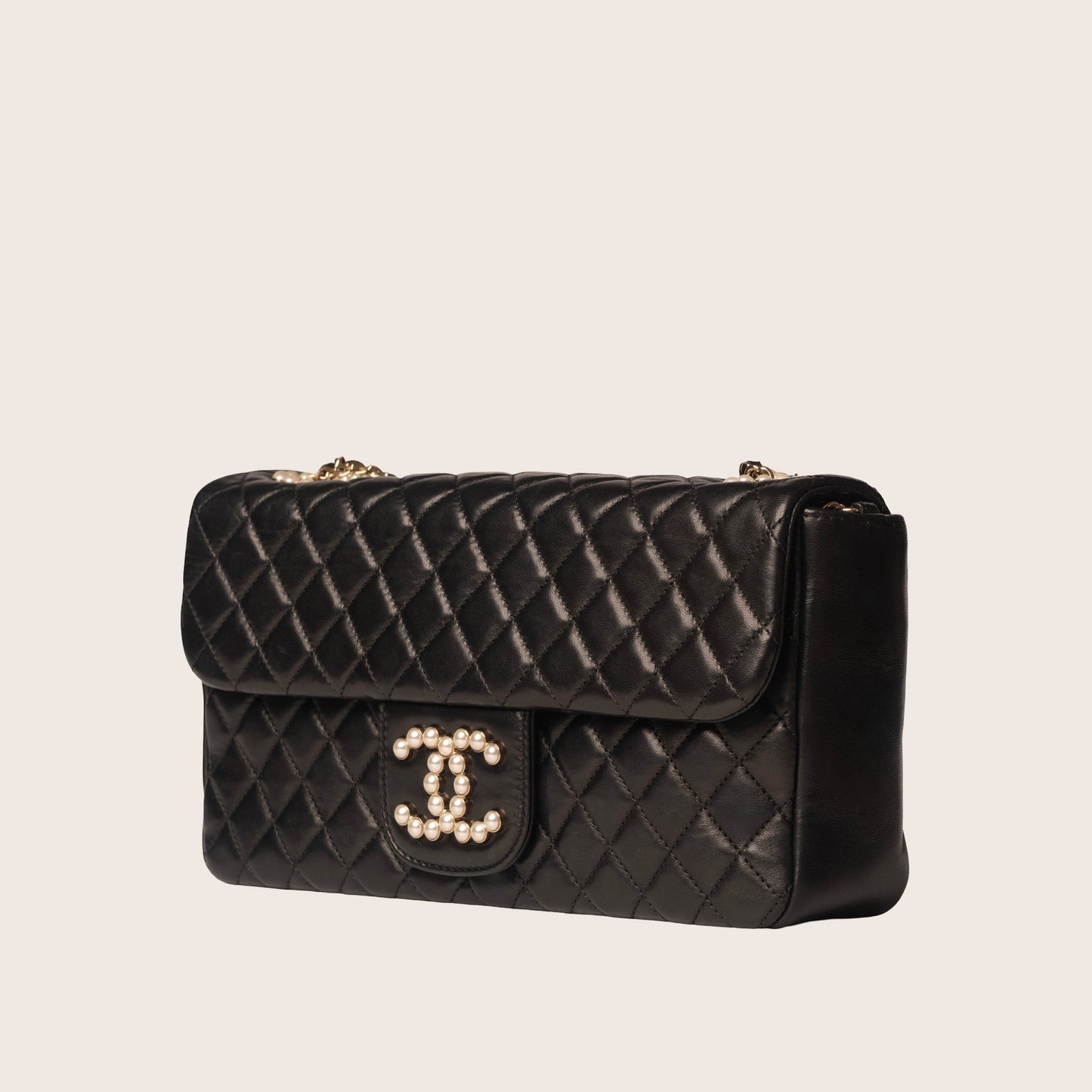 Chanel Black Quilted Lambskin Leather Westminster Pearl Medium Flap Bag