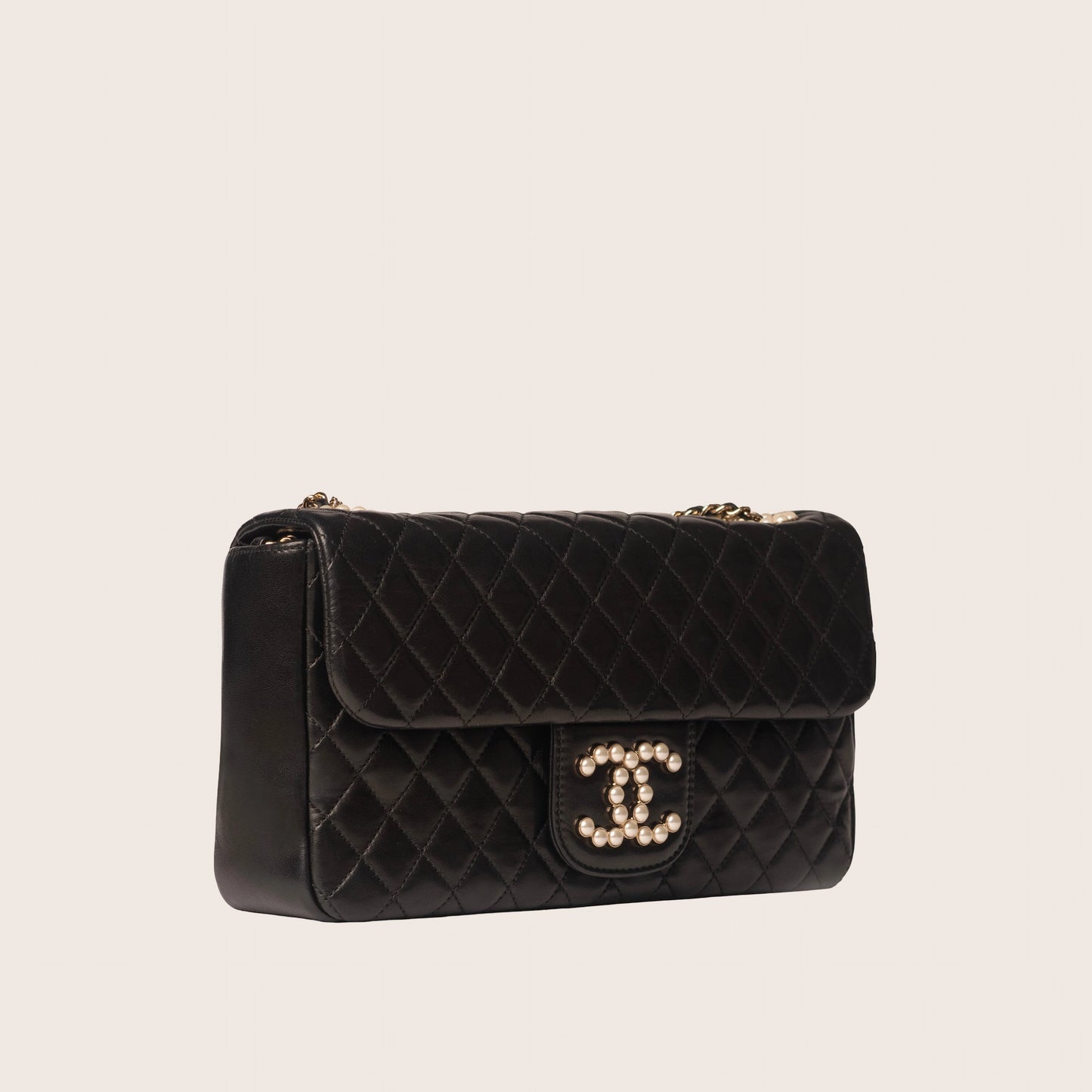 Chanel Black Quilted Lambskin Leather Westminster Pearl Medium Flap Bag