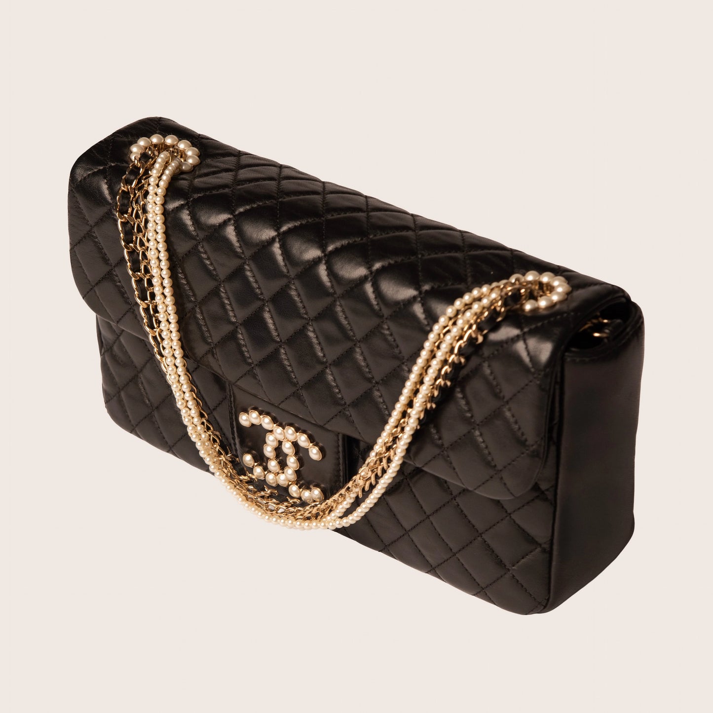 Chanel Black Quilted Lambskin Leather Westminster Pearl Medium Flap Bag