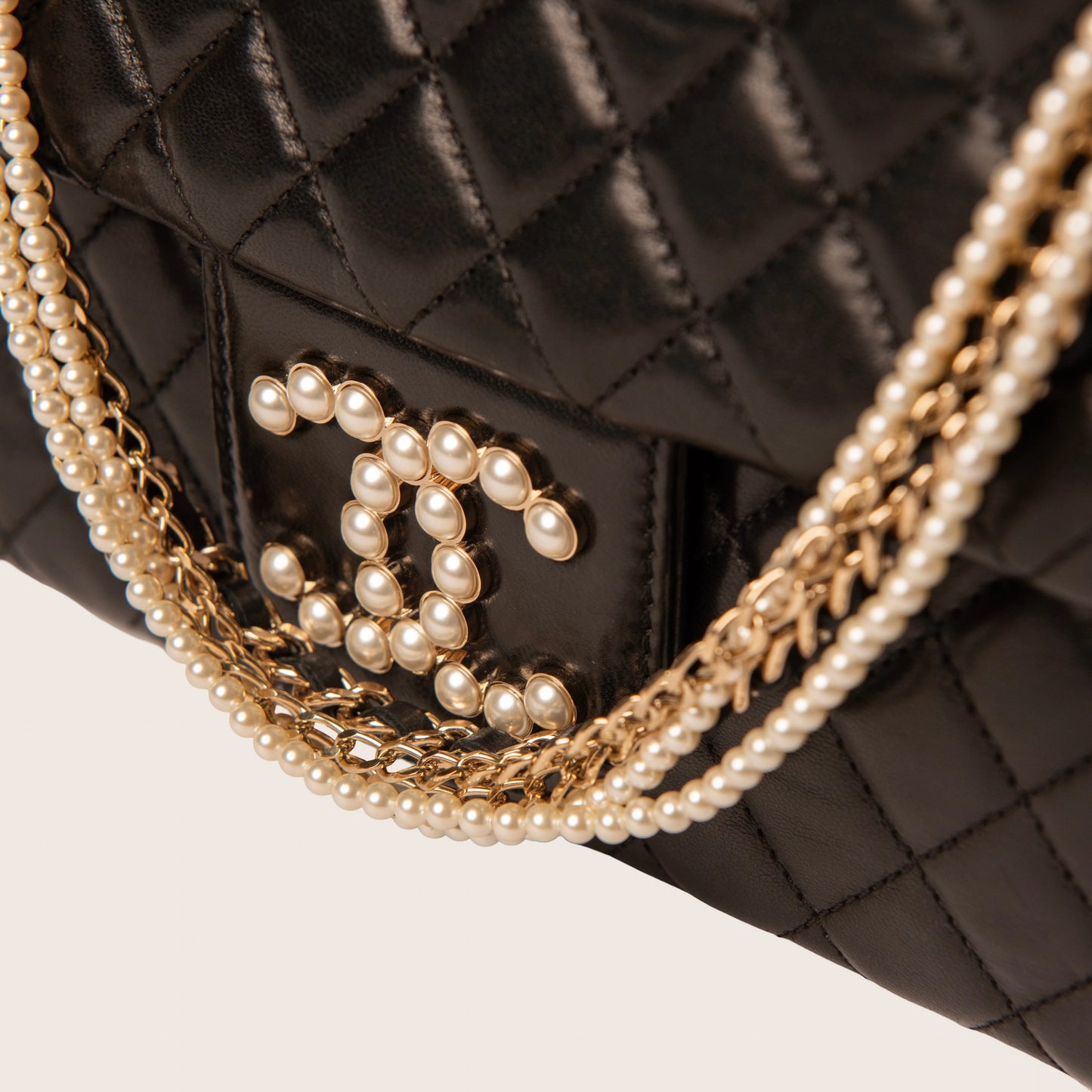 Chanel Black Quilted Lambskin Leather Westminster Pearl Medium Flap Bag
