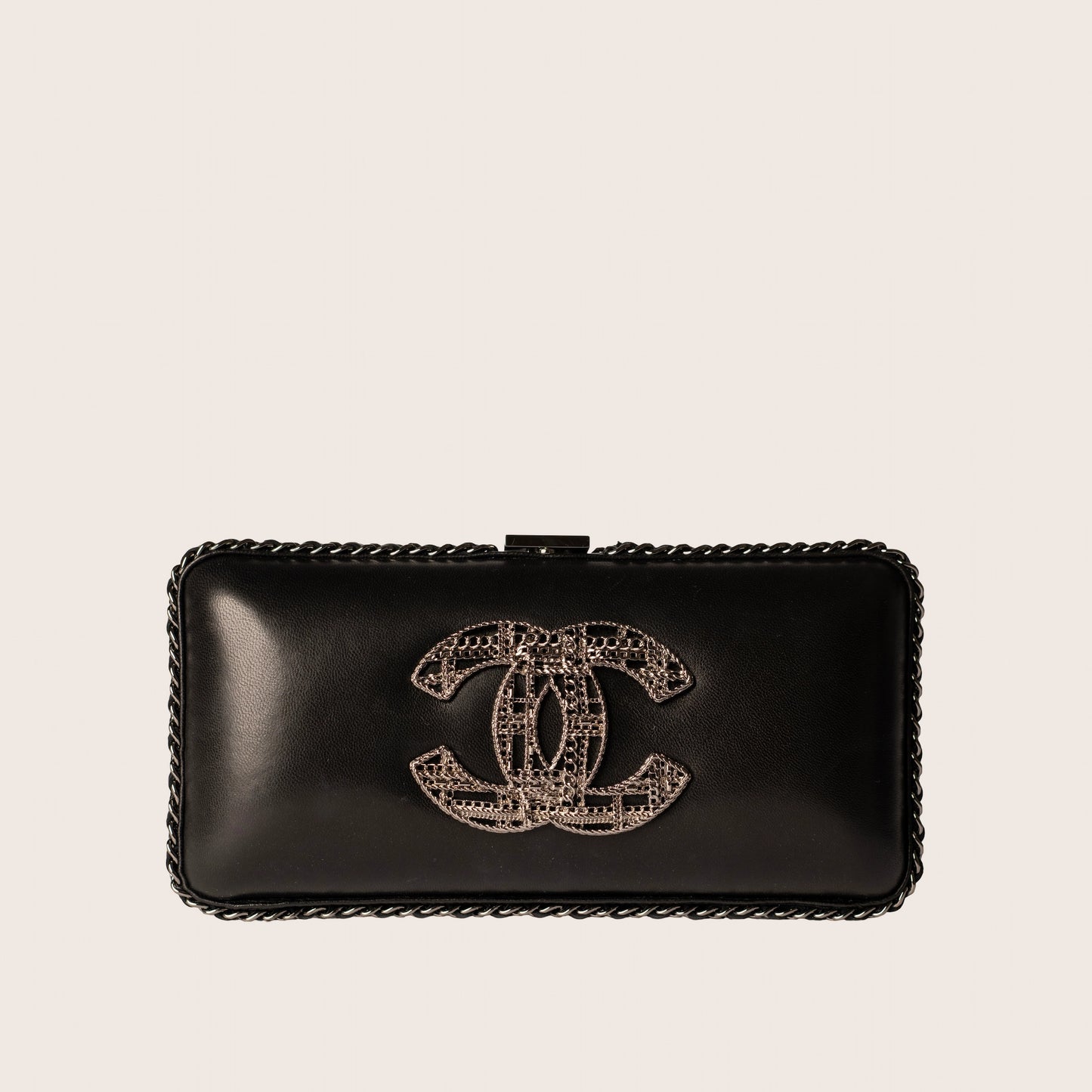 Chanel 2013 Tweed Motif CC Chain Around Evening Clutch Bag - Black