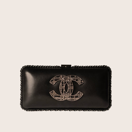 Chanel 2013 Tweed Motif CC Chain Around Evening Clutch Bag - Black