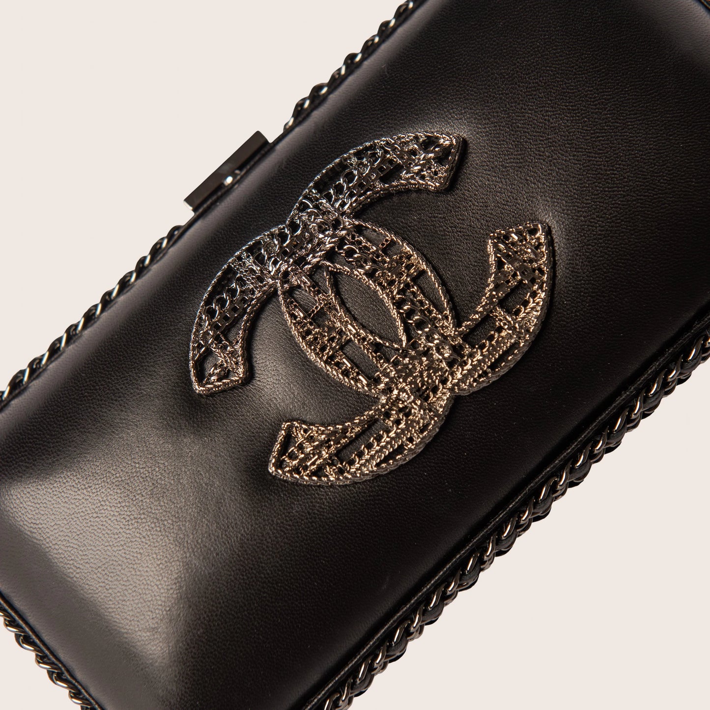 Chanel 2013 Tweed Motif CC Chain Around Evening Clutch Bag - Black