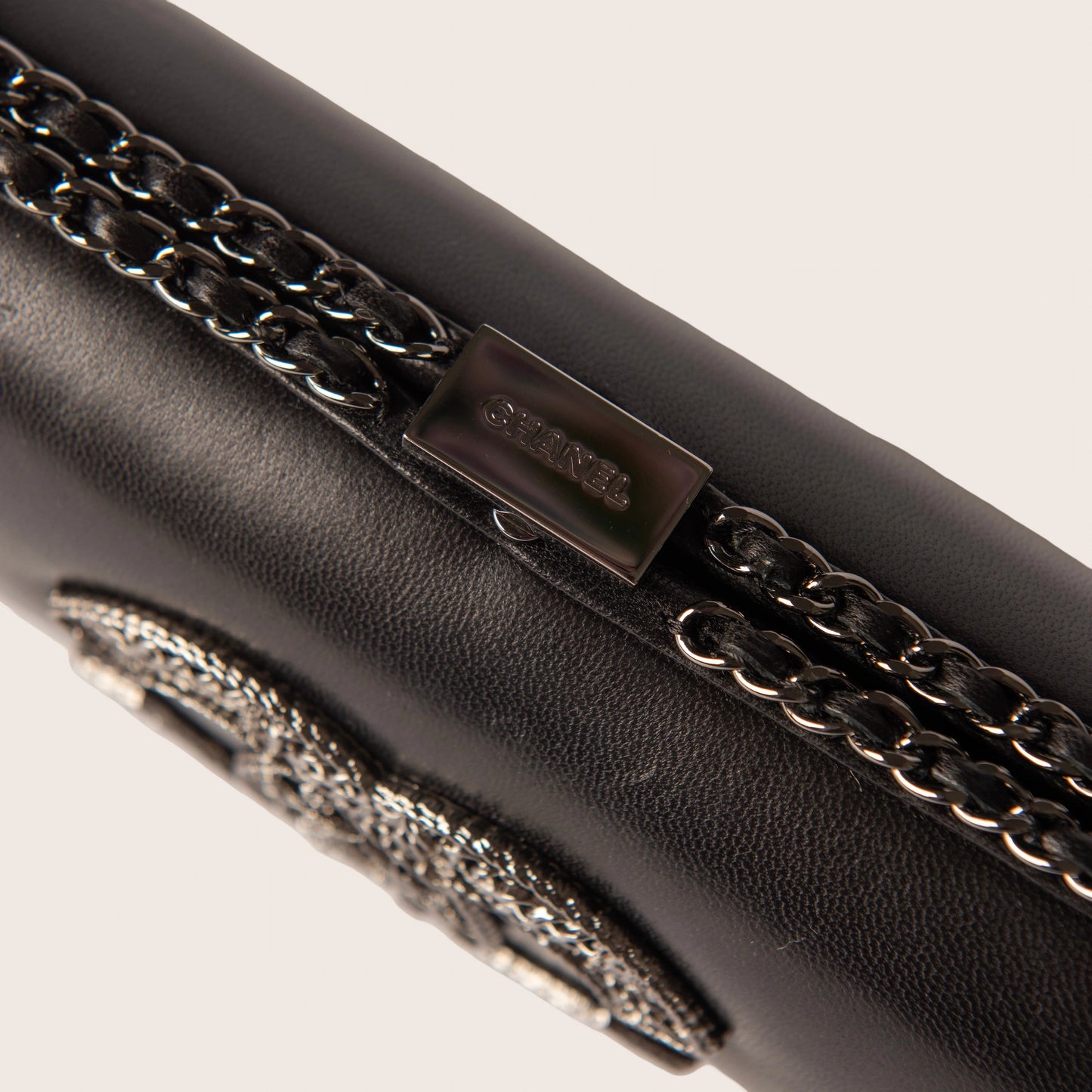 Chanel 2013 Tweed Motif CC Chain Around Evening Clutch Bag - Black
