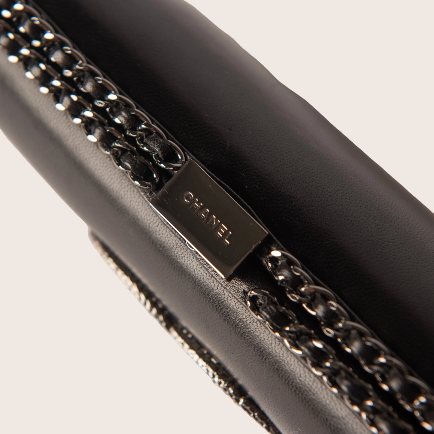 Chanel 2013 Tweed Motif CC Chain Around Evening Clutch Bag - Black