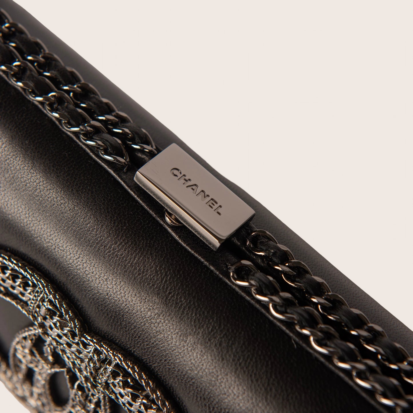 Chanel 2013 Tweed Motif CC Chain Around Evening Clutch Bag - Black