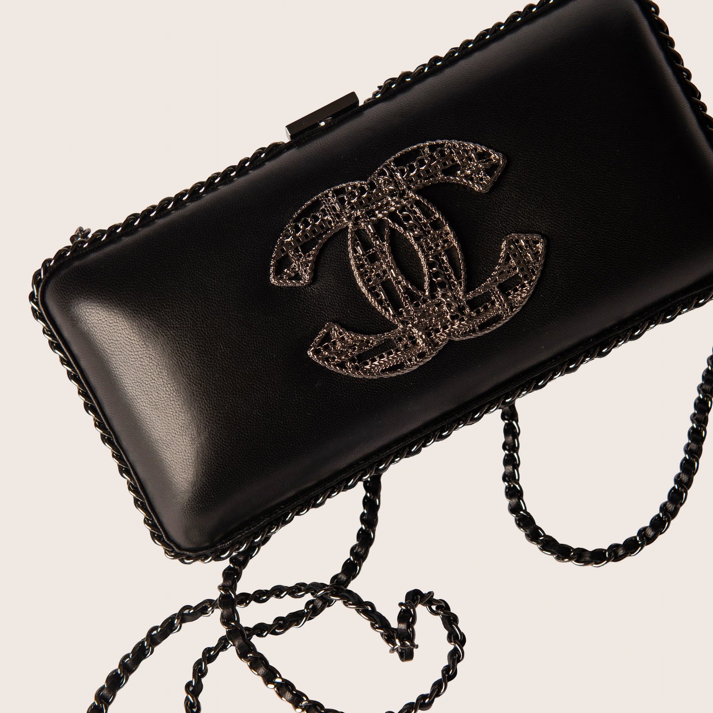 Chanel 2013 Tweed Motif CC Chain Around Evening Clutch Bag - Black