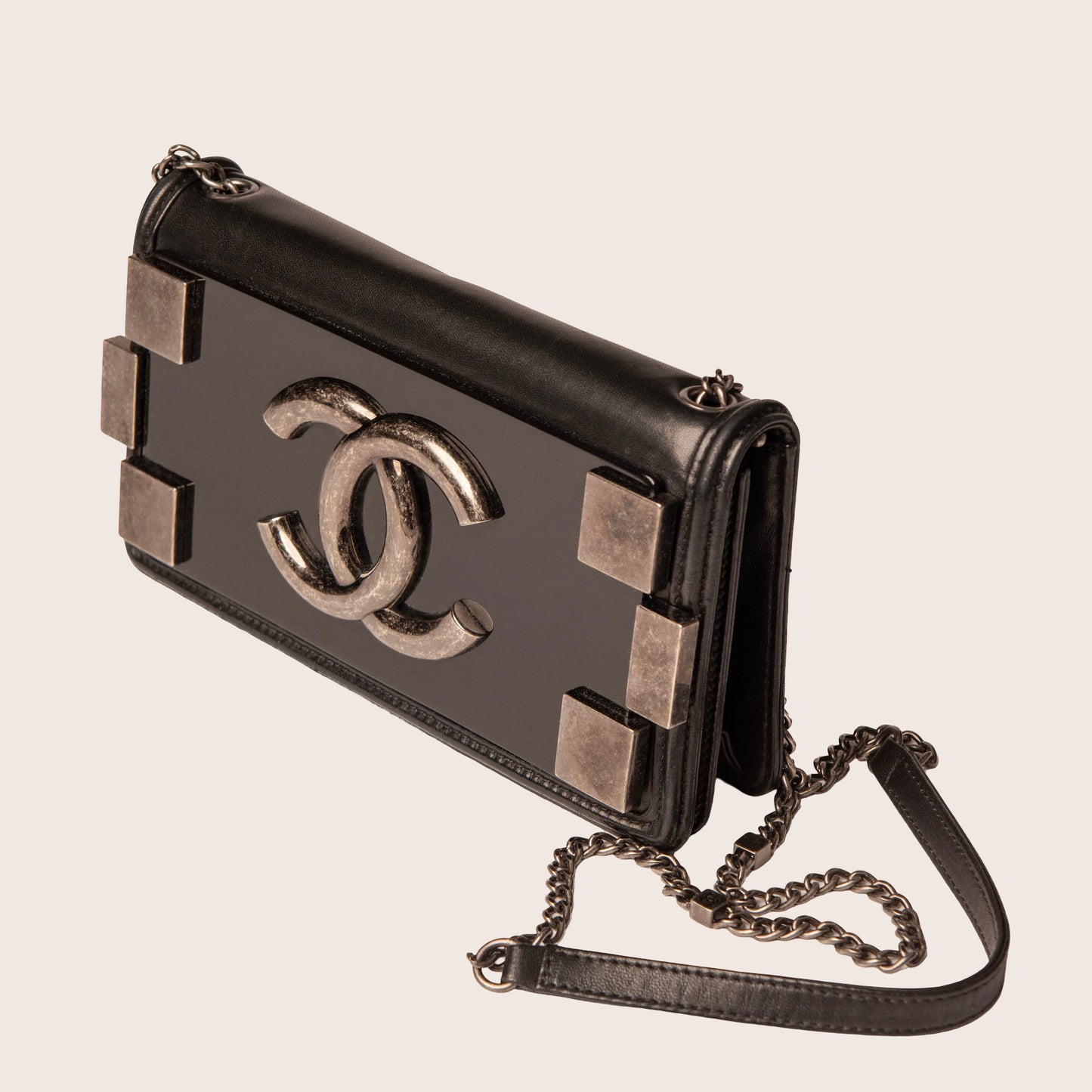 Chanel Black Leather & Plexiglass Boy Lego Brick Flap Bag