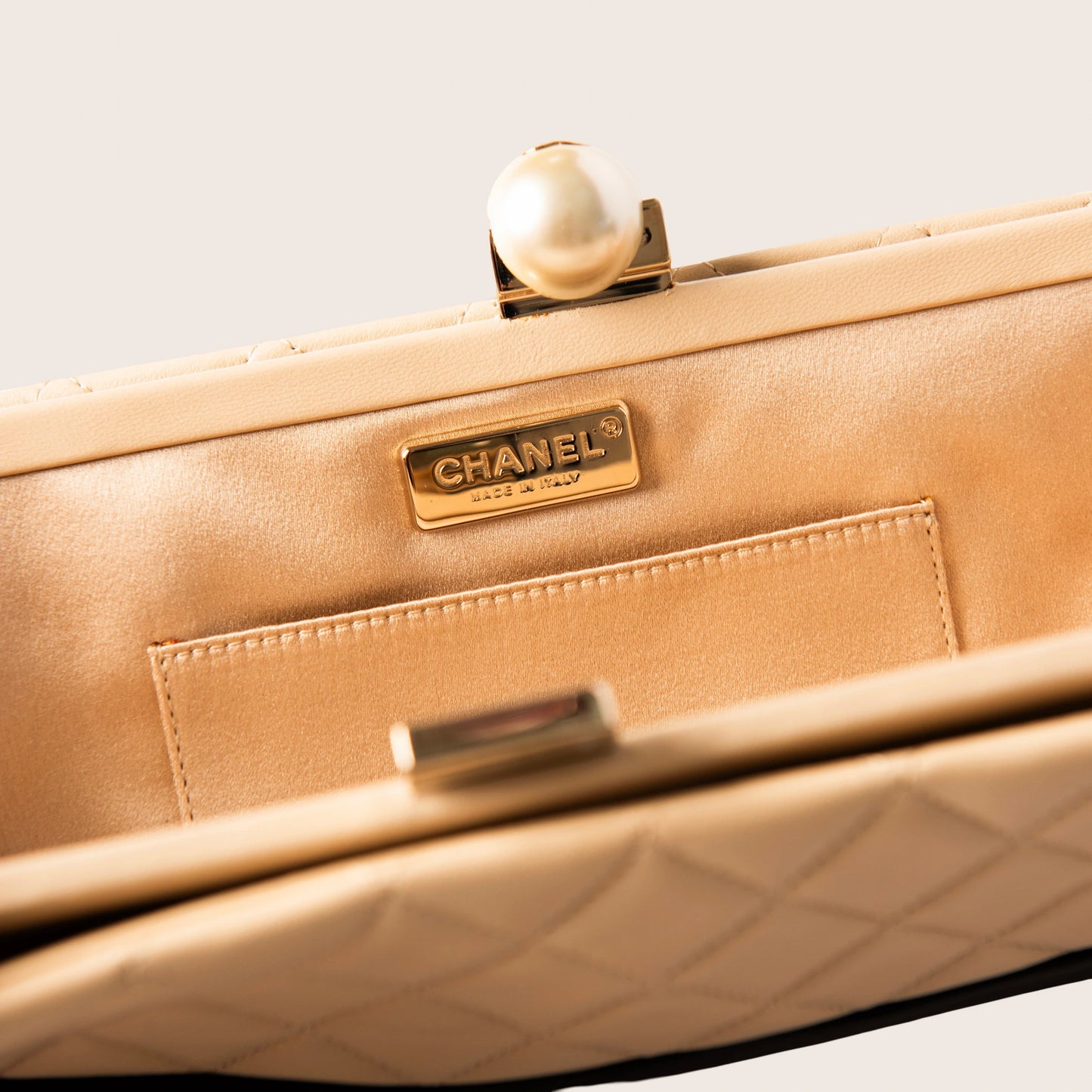 Chanel Quilted Leather Clutch with Pearl Closure
