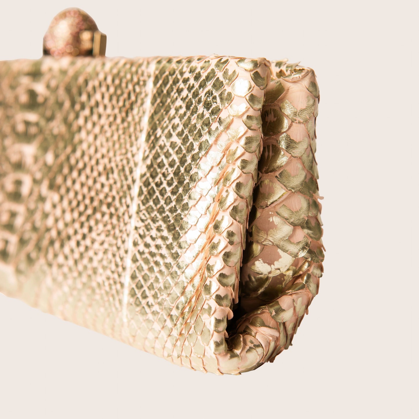 Chanel Gold Metallic Python Clutch with Crystal Top Clasp