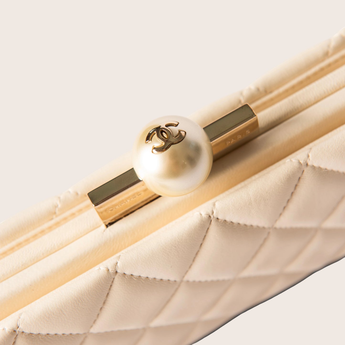 Chanel Quilted Leather Clutch with Pearl Lock