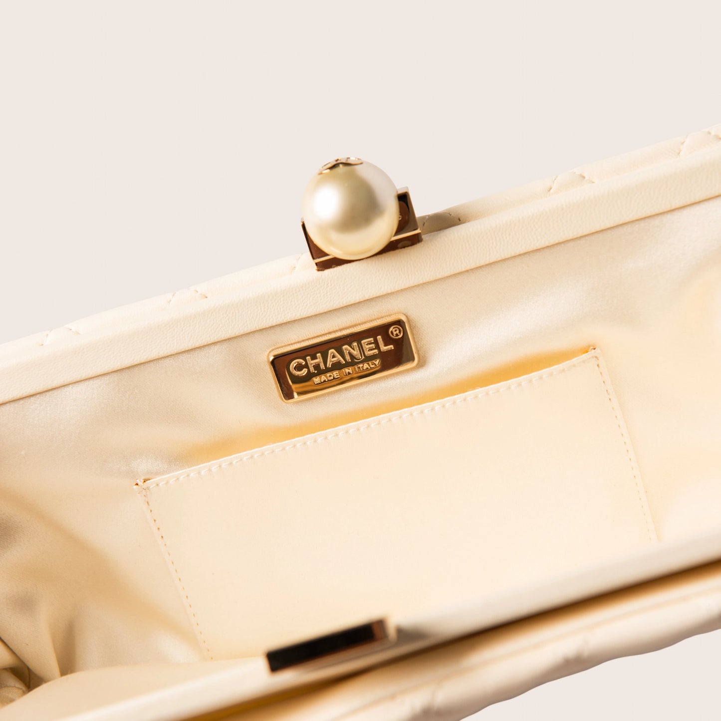 Chanel Quilted Leather Clutch with Pearl Lock