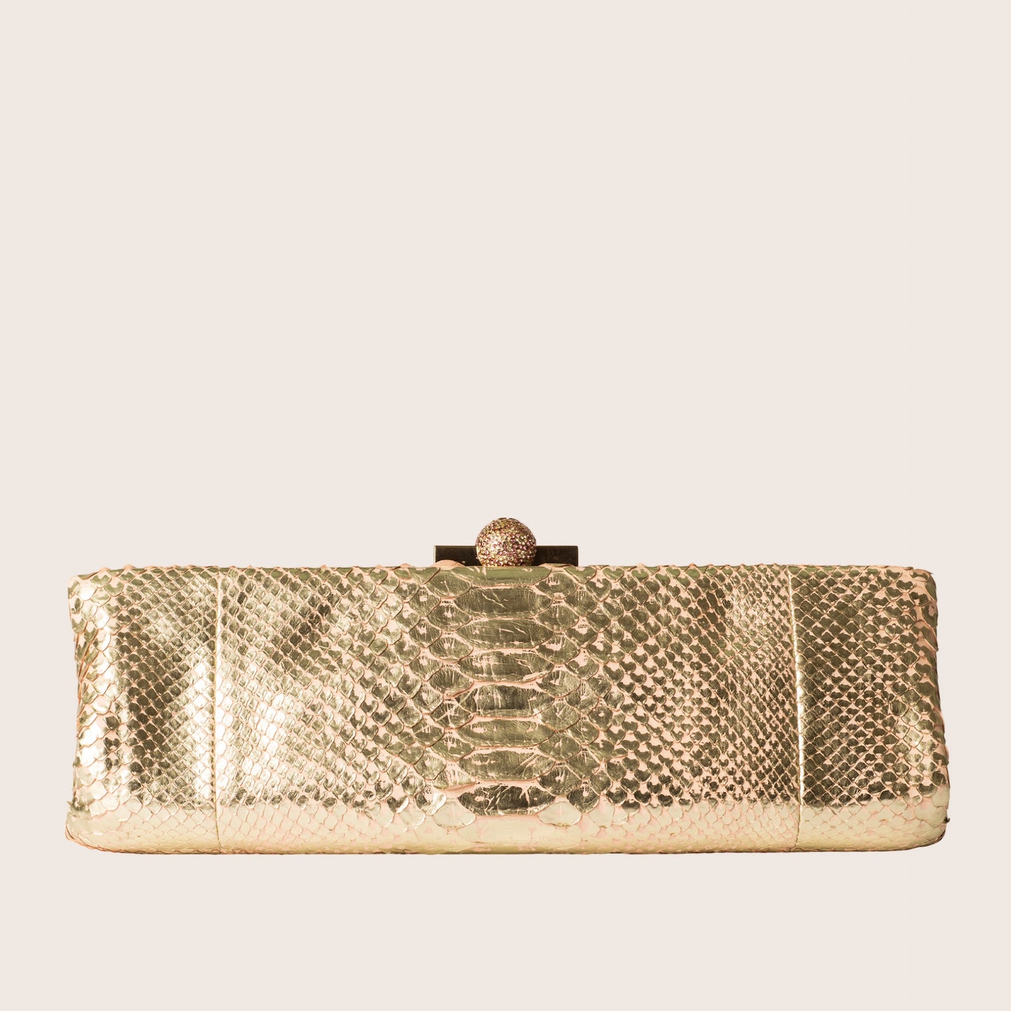 Chanel Gold Metallic Python Clutch with Crystal Top Clasp