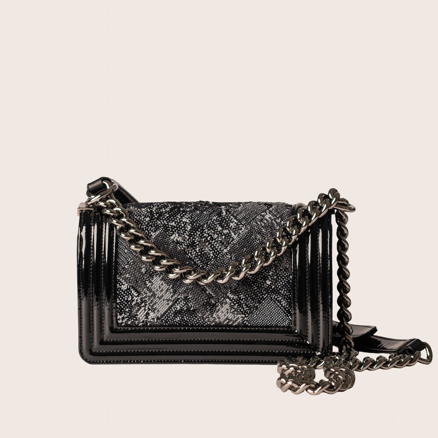Chanel Black Quilted Patent Leather & Sequin Small Boy Bag