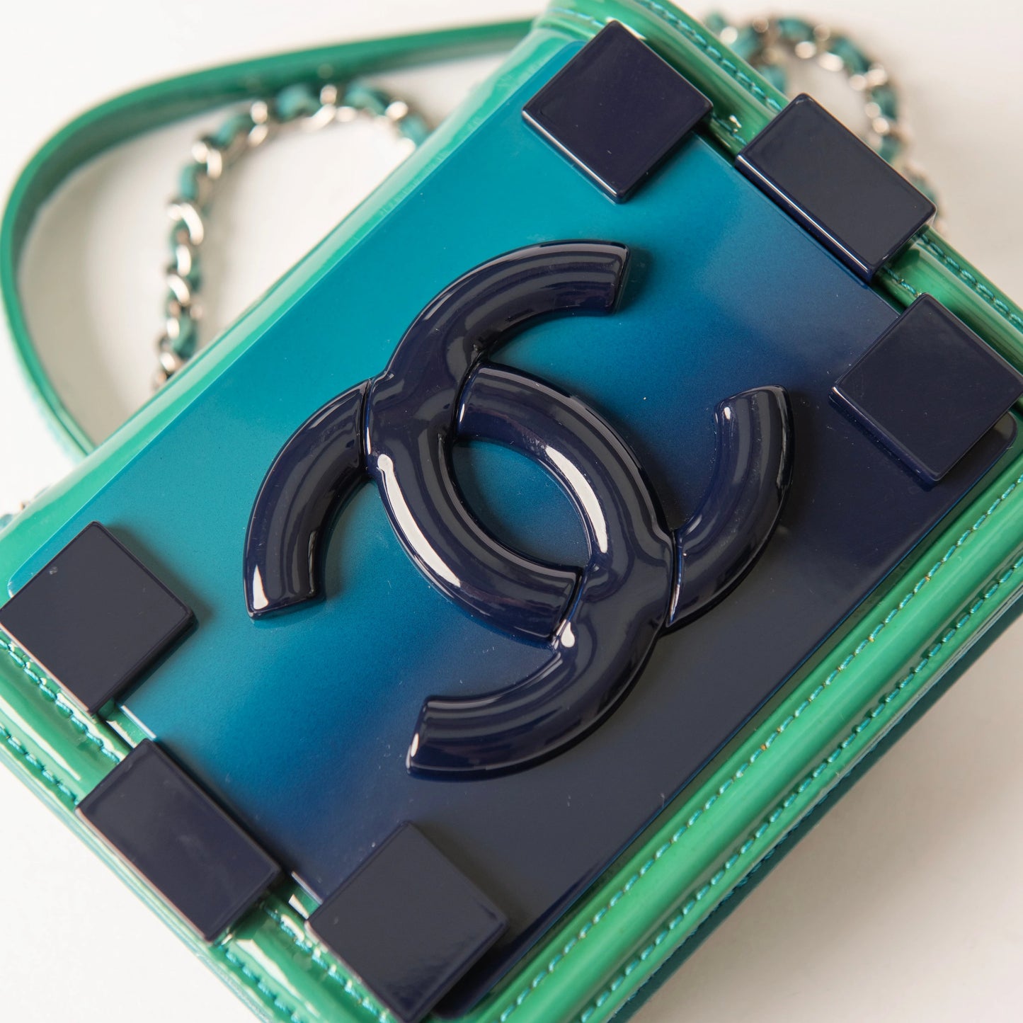 Chanel Turquoise/Blue Ombre Plexiglass and Leather Boy Brick Mini Flap Bag