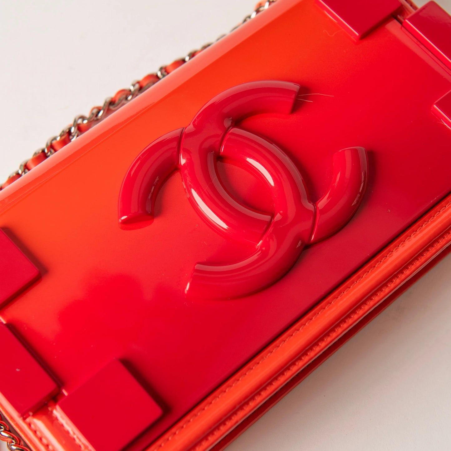 Chanel Red Leather & Plexiglass Lego Boy Brick Flap Bag