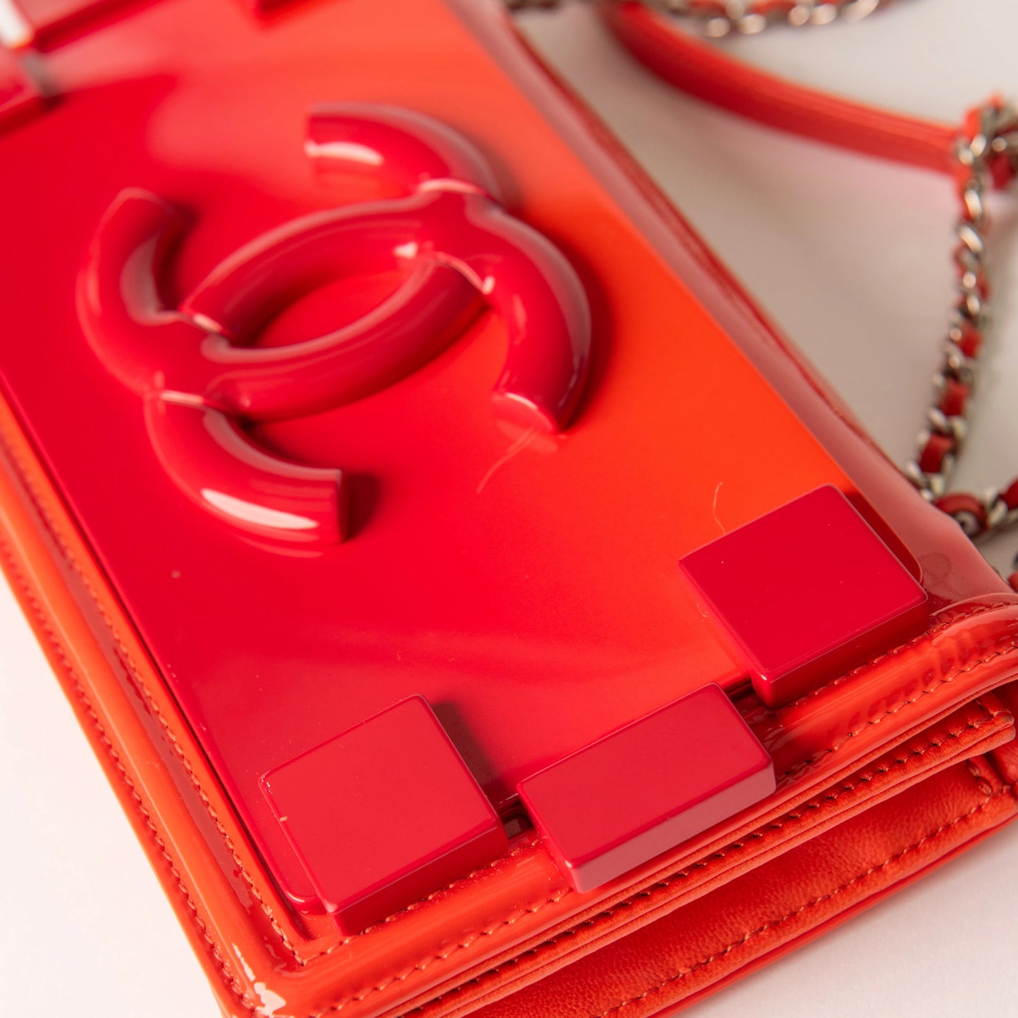 Chanel Red Leather & Plexiglass Lego Boy Brick Flap Bag