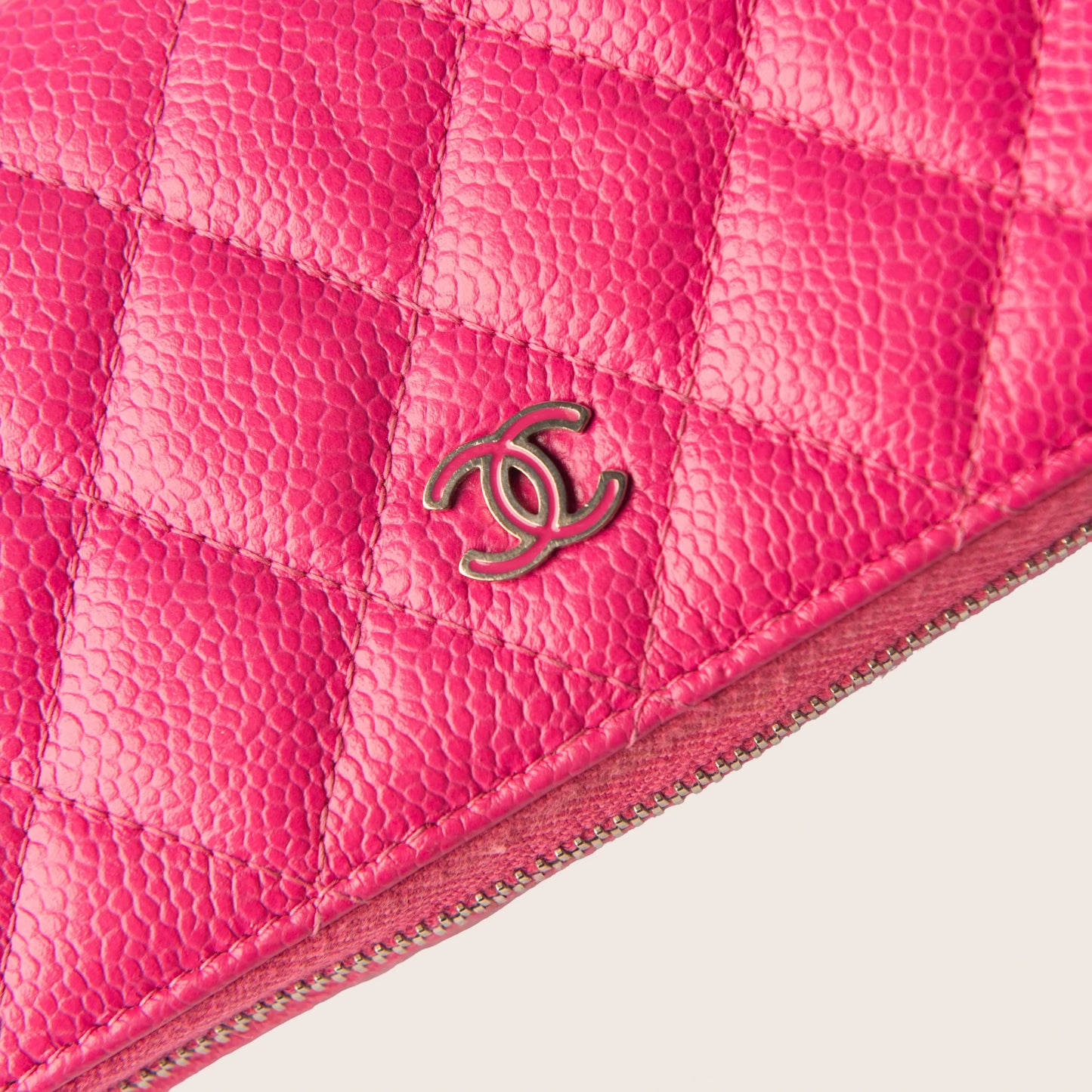 Chanel Caviar Quilted Yen Wallet Hot Pink