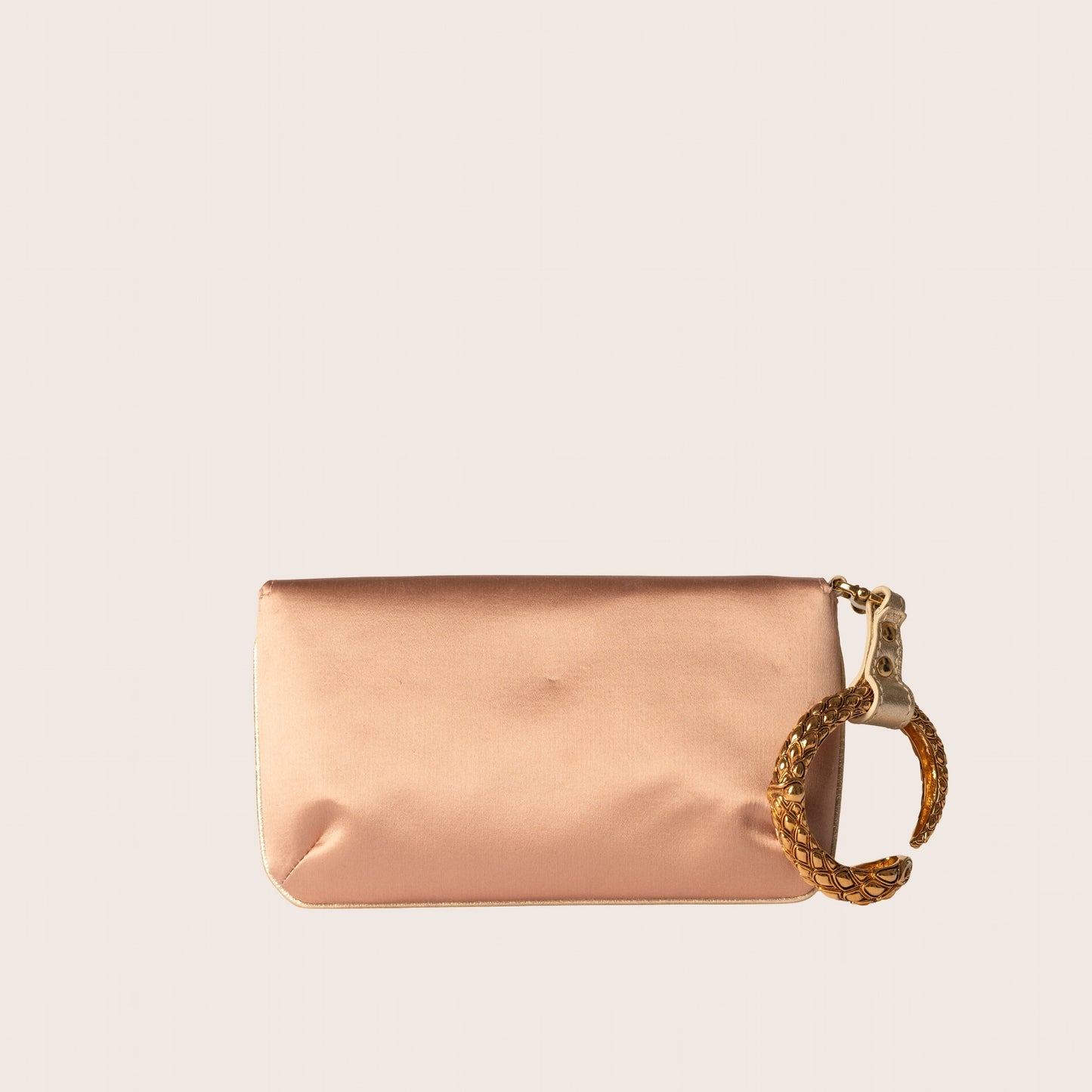 Roberto Cavalli Rose Gold Satin Clutch with Snake Bangle Bracelet