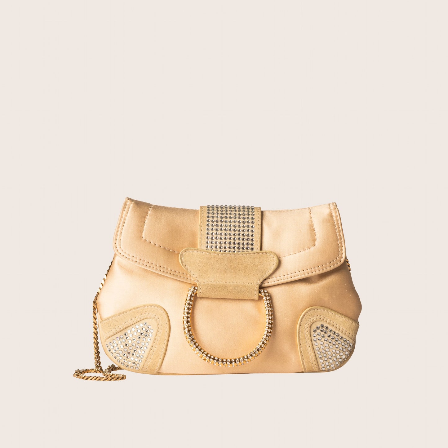 Dolce & Gabbana Satin Crystal Embellished Gold Evening Bag