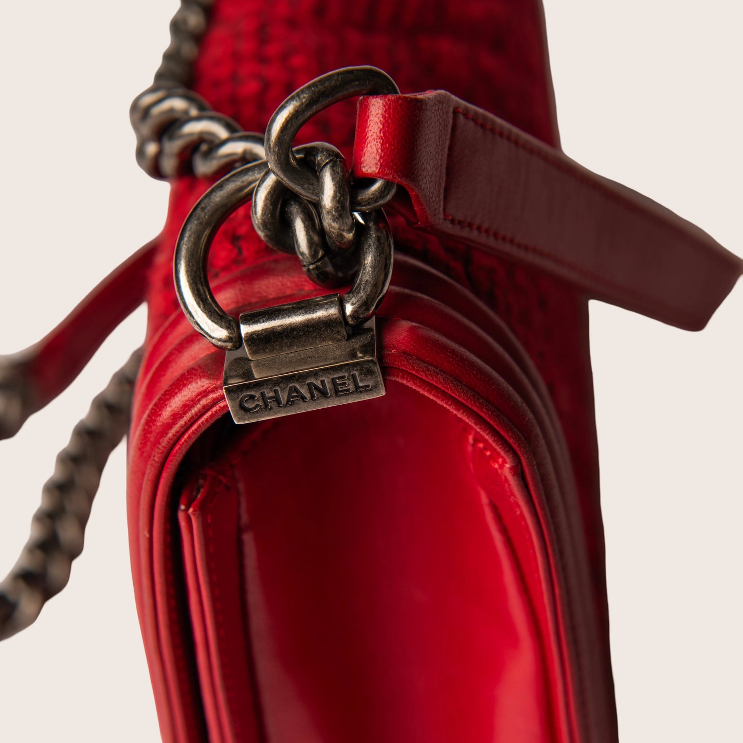 Chanel Red Quilted Tweed Lambskin Old Boy Bag