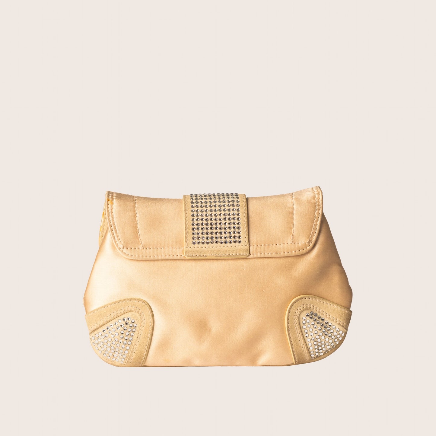 Dolce & Gabbana Satin Crystal Embellished Gold Evening Bag
