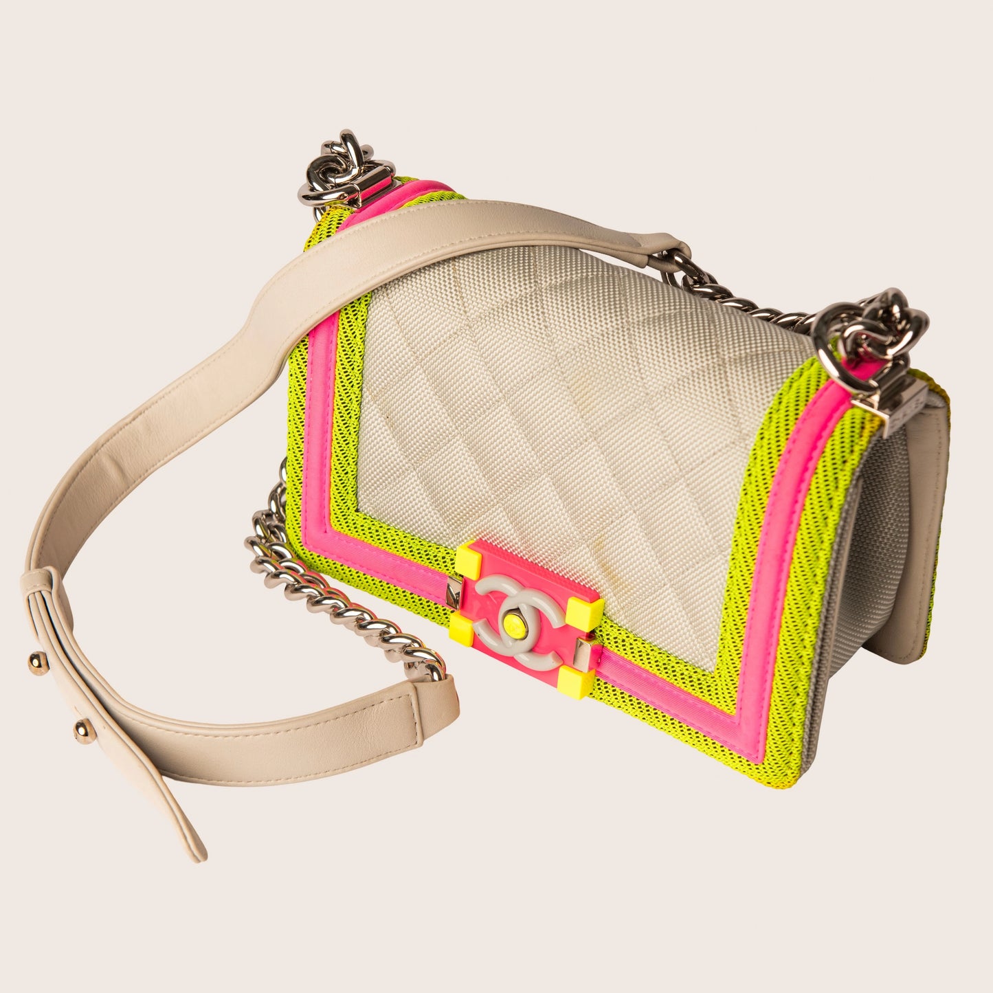 Chanel Tri-Color Nylon & Leather Medium Boy Fluo Flap Bag