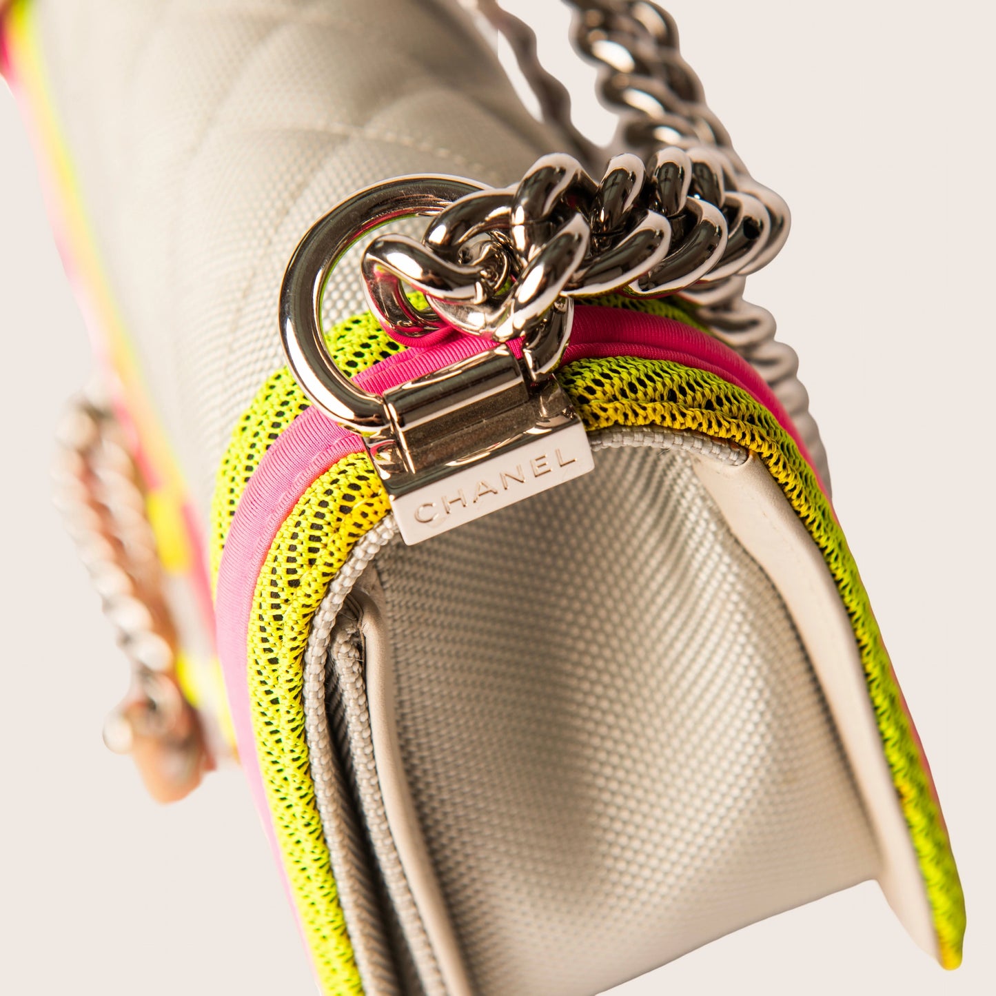 Chanel Tri-Color Nylon & Leather Medium Boy Fluo Flap Bag