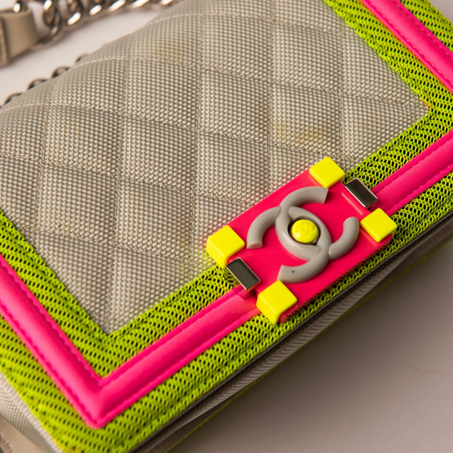 Chanel Tri-Color Nylon & Leather Medium Boy Fluo Flap Bag