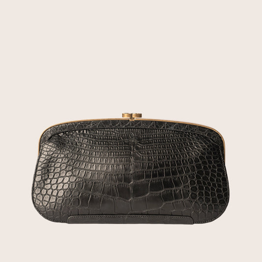 Chanel Vintage Crocodile Frame Clutch with Brass Hardware