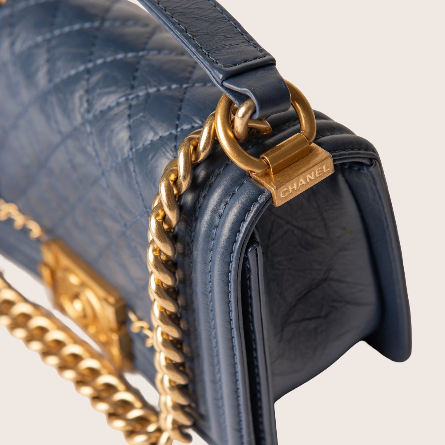 Chanel Aged Calfskin Quilted Small Jacket Boy Flap in Navy