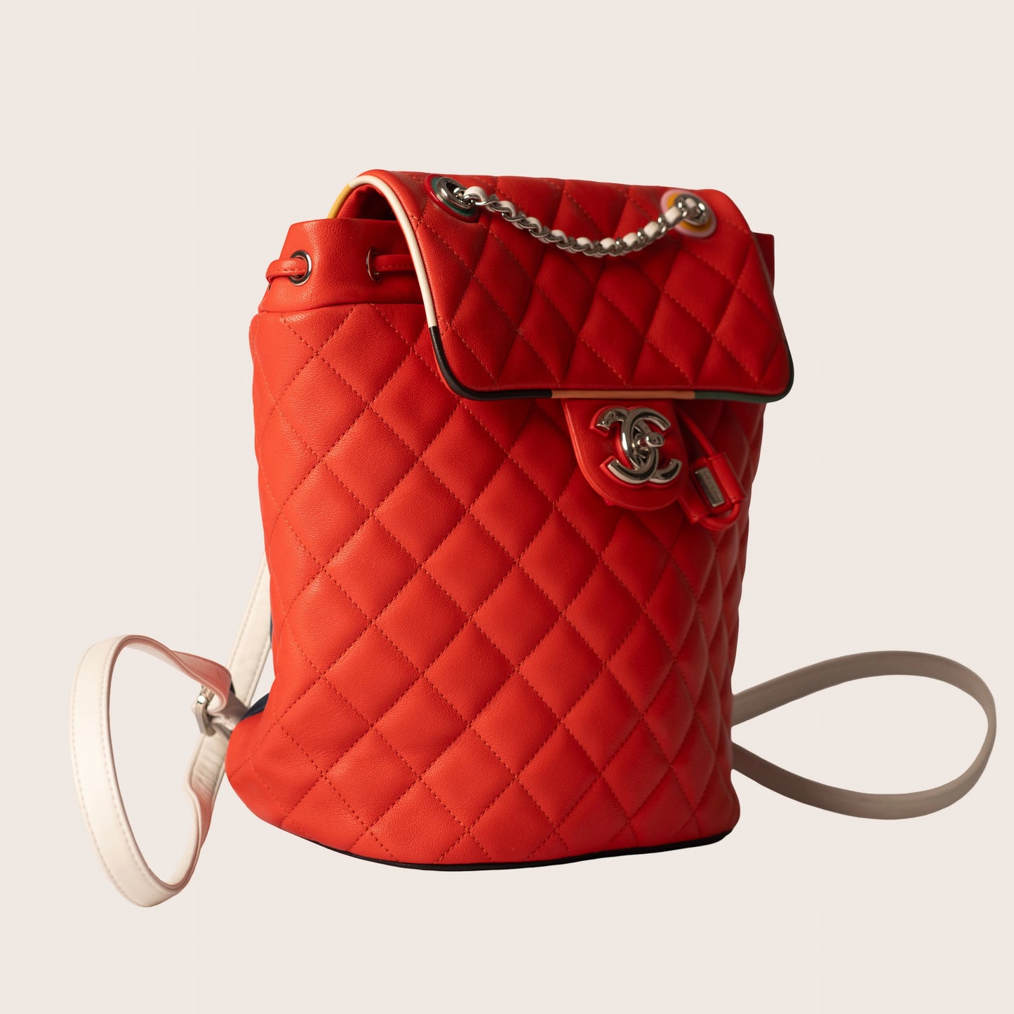 Chanel Red Quilted Leather CC Chain Backpack