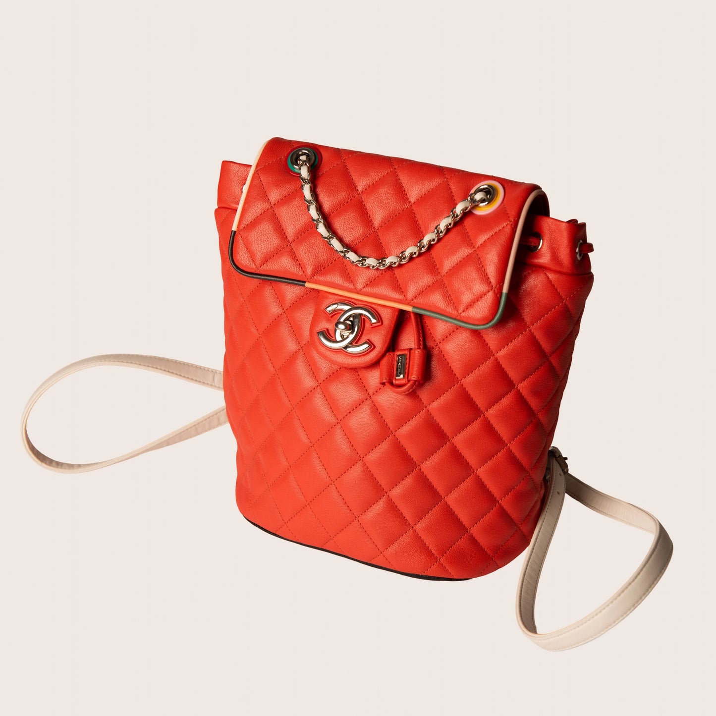 Chanel Red Quilted Leather CC Chain Backpack