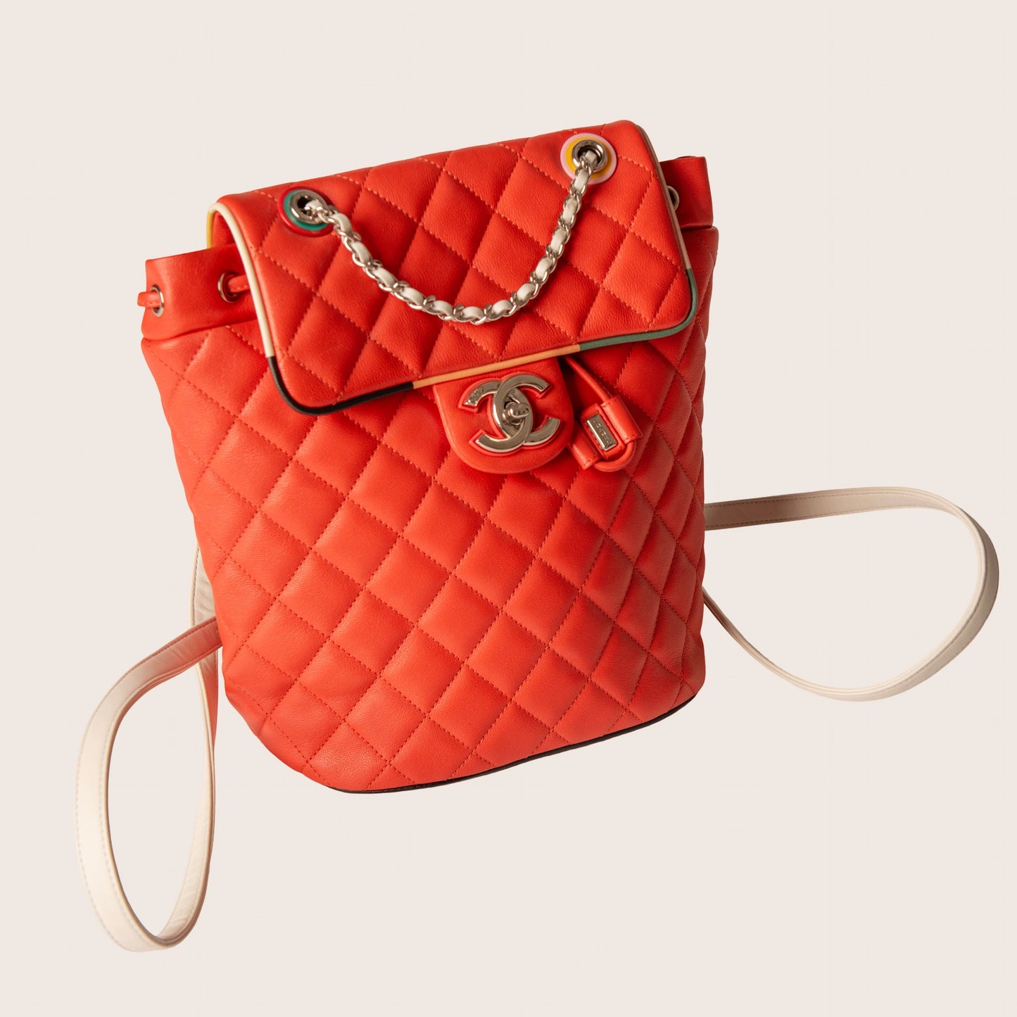 Chanel Red Quilted Leather CC Chain Backpack